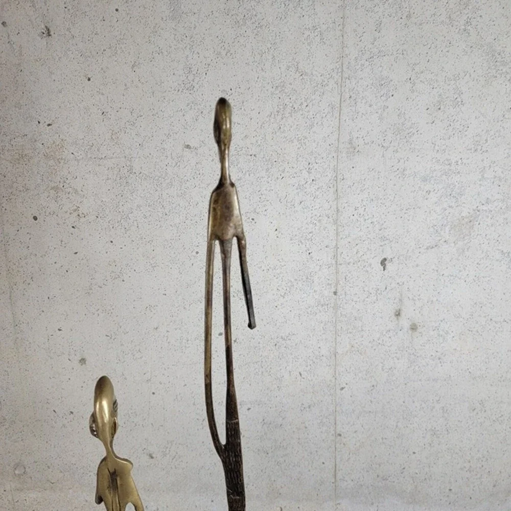 Set MID CENTURY AFRICAN BRONZE ELONGATED‎ MAN SCULPTURE STATUE GIACOMETTI STYLE